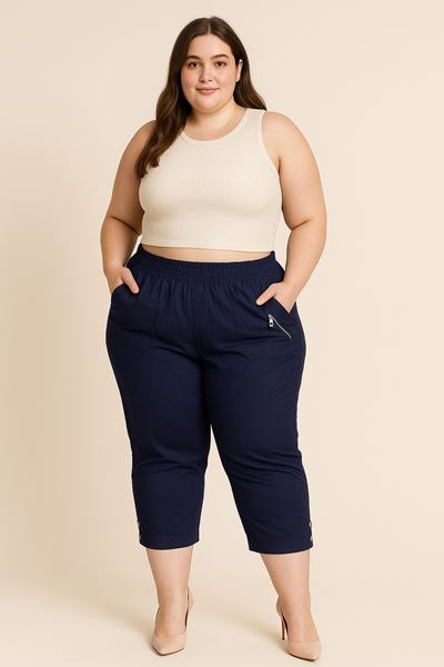 Picture of CURVY GIRL THREE QUARTER STRETCH COTTON CROP TROUSER